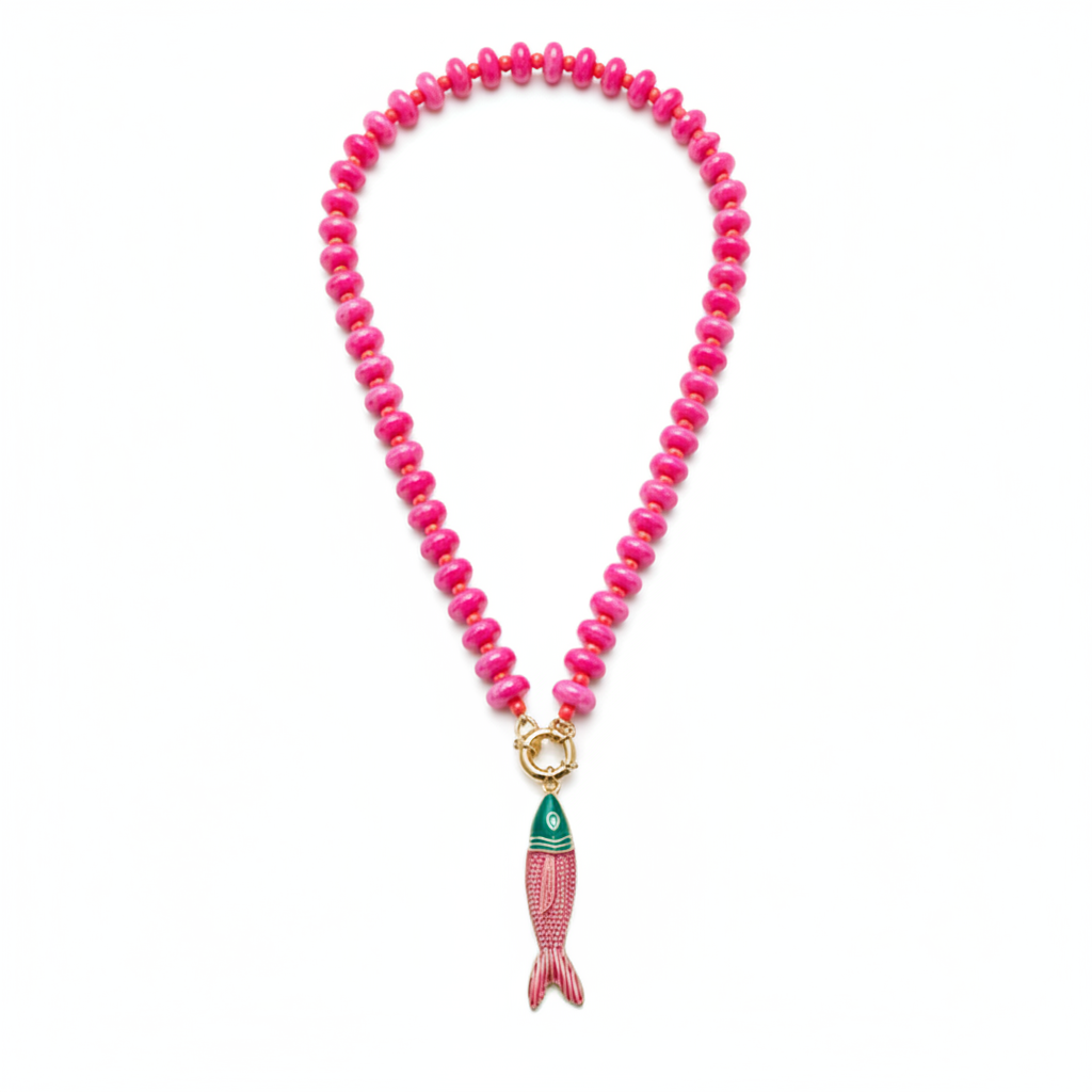 Crystal Beaded Necklace with Fish Pendant