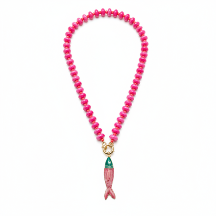 Crystal Beaded Necklace with Fish Pendant