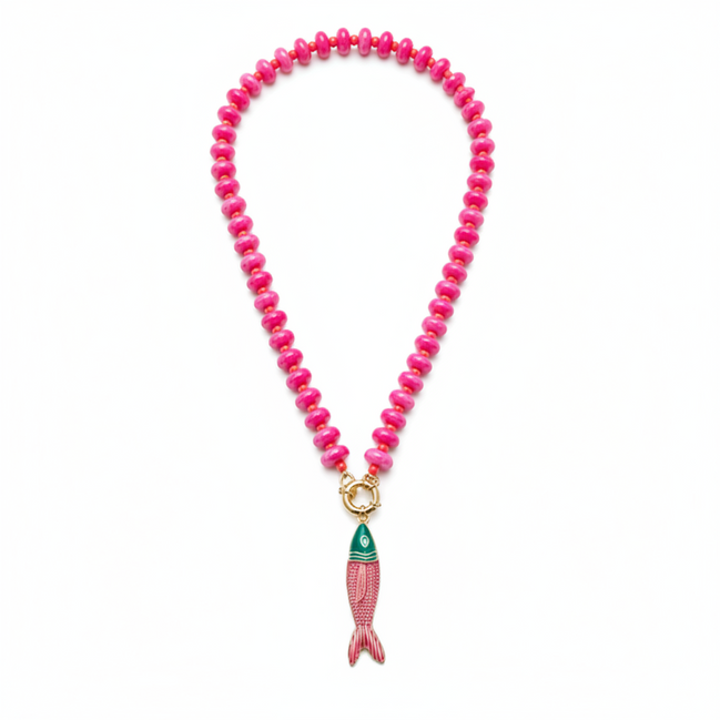 Crystal Beaded Necklace with Fish Pendant