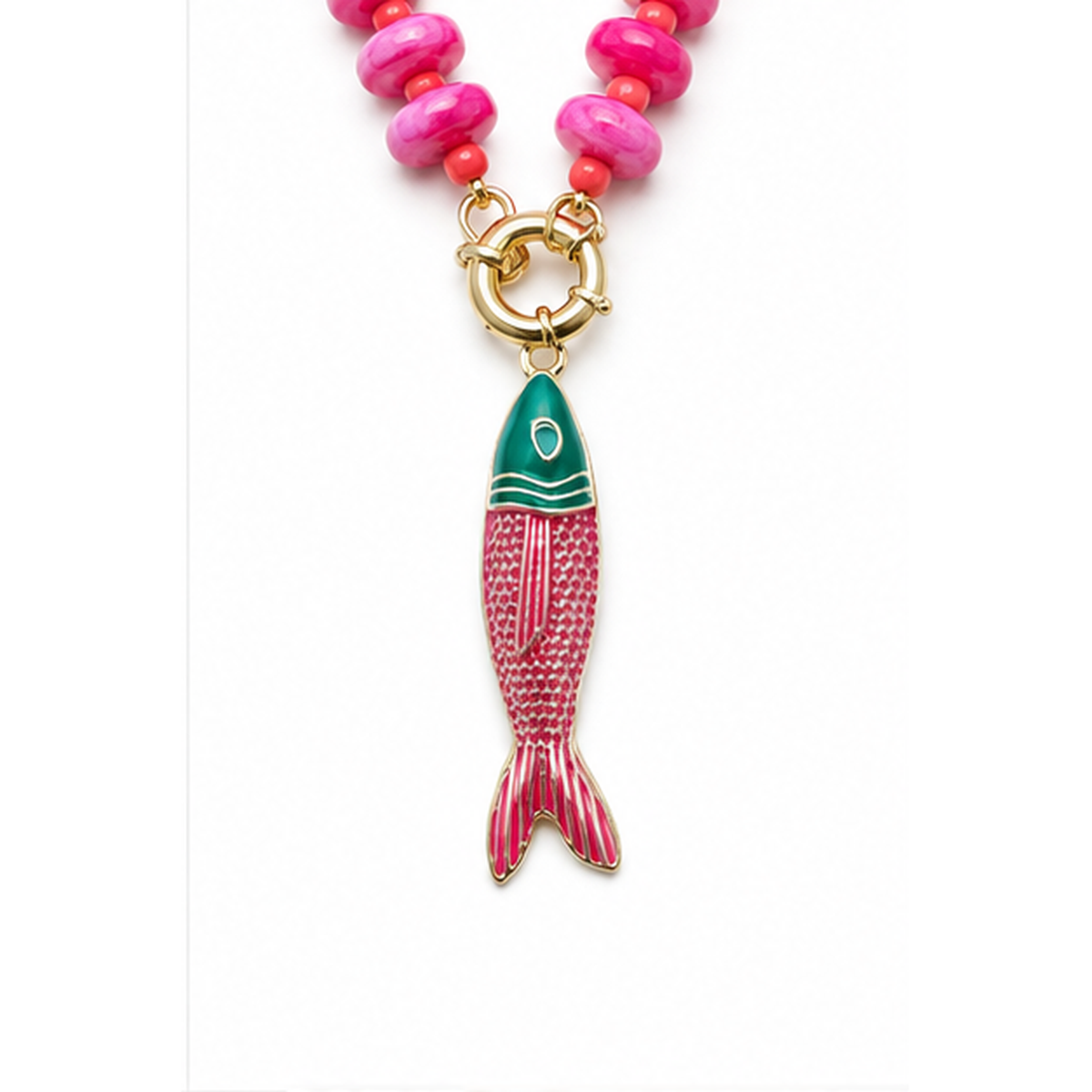 Crystal Beaded Necklace with Fish Pendant