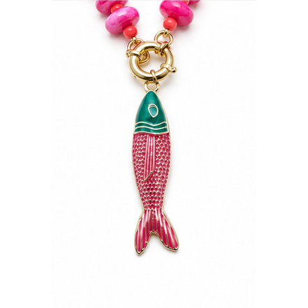 Crystal Beaded Necklace with Fish Pendant