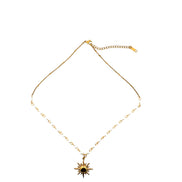 Sun Pendant Faux Pearl Station Necklace