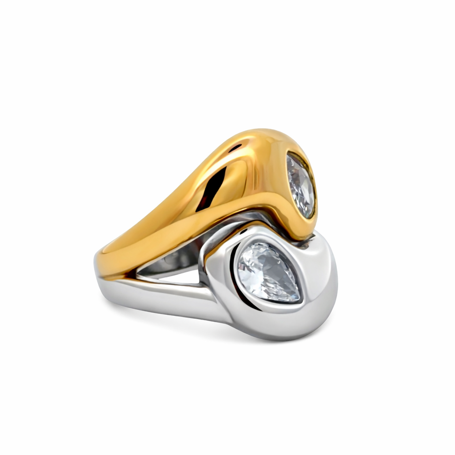Modern Wave Ring with Two Tone Finish