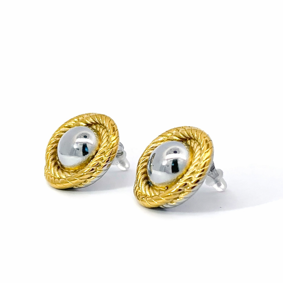 18k Gold Plated Rope Knot Stud Earrings with Two Tone Finish