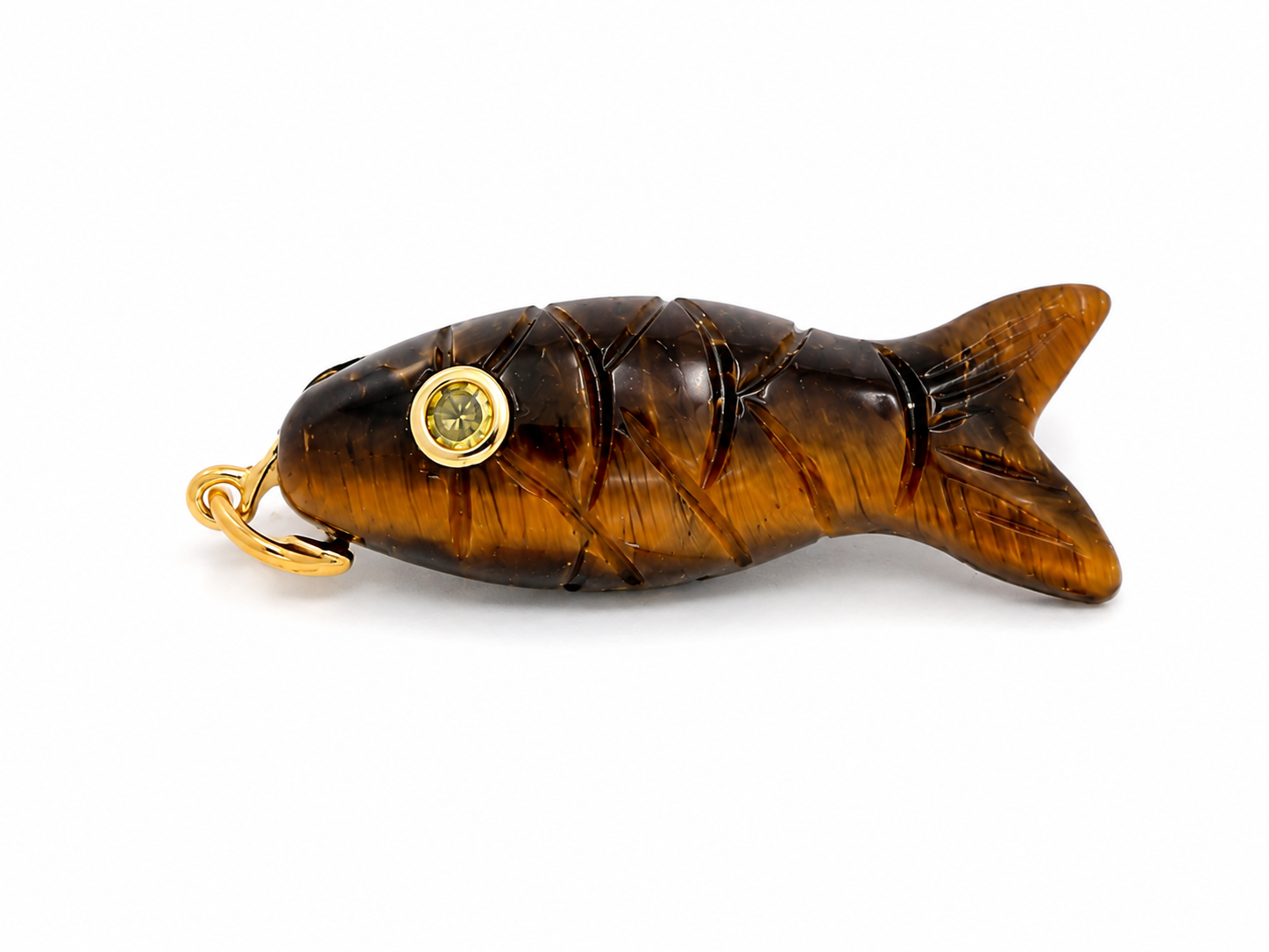 Carved Tiger Eye Fish Pendant