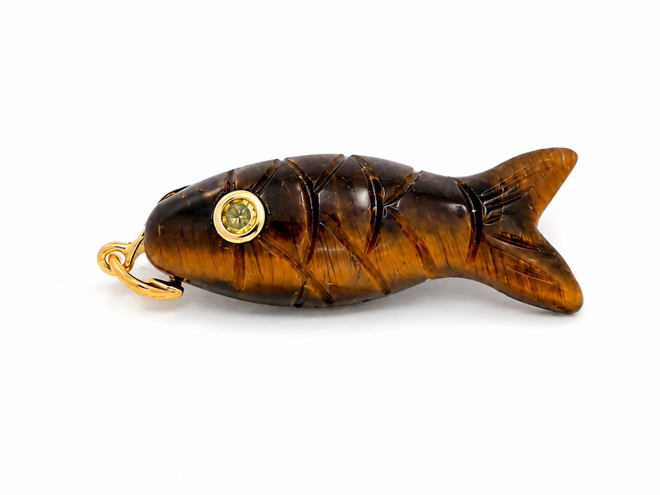 Carved Tiger Eye Fish Pendant