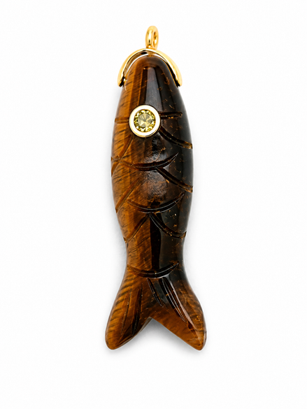 Carved Tiger Eye Fish Pendant