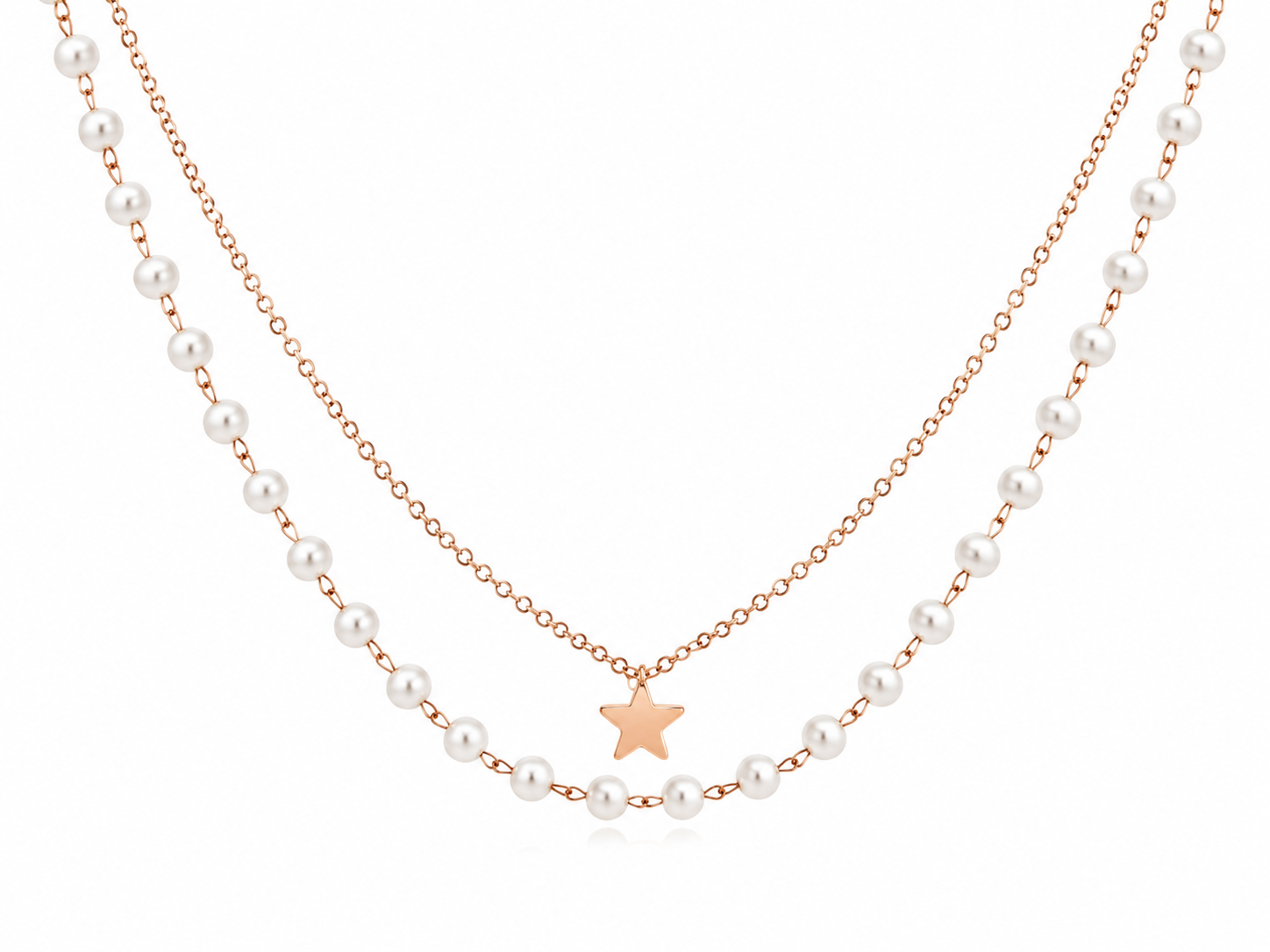 Layered Faux Pearl Star Necklace
