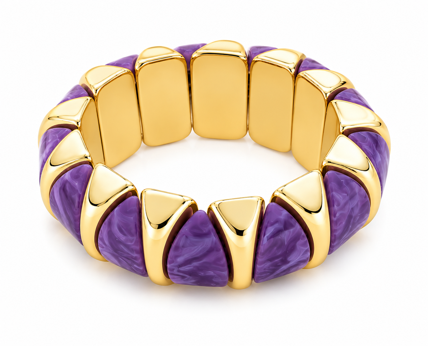 Purple Faux Pearl Geometric Stretch Bracelet