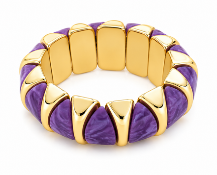 Purple Faux Pearl Geometric Stretch Bracelet