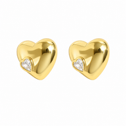 Puffed Heart Stud Earrings with Cubic Zirconia Accent