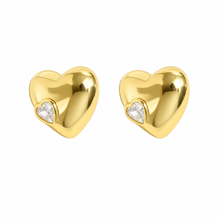 Puffed Heart Stud Earrings with Cubic Zirconia Accent