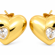 Puffed Heart Stud Earrings with Cubic Zirconia Accent