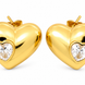 Puffed Heart Stud Earrings with Cubic Zirconia Accent