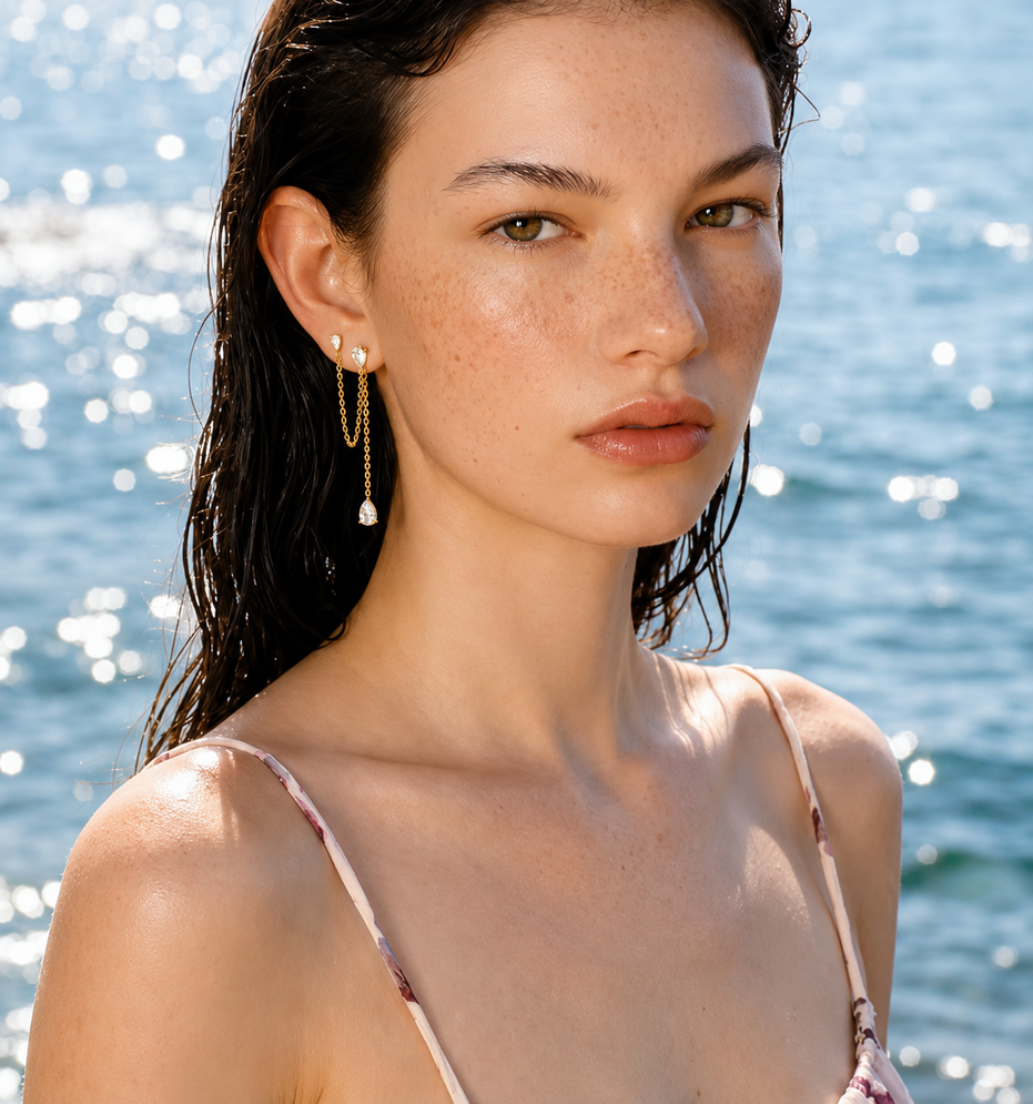 Pear Cut Cubic Zirconia Chain Link Drop Earrings