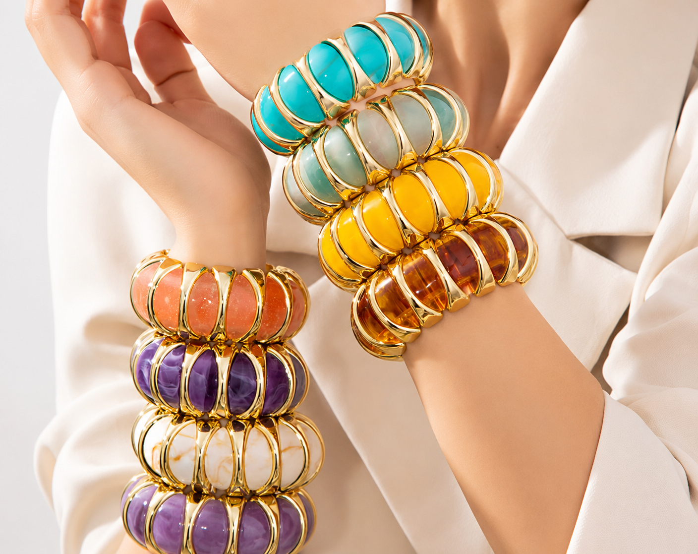 Geometric Faux Pearl Stretch Bracelet