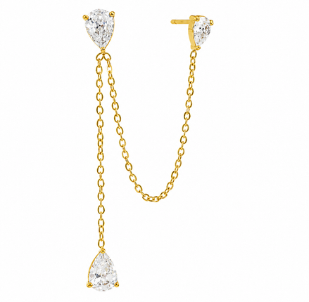 Pear Cut Cubic Zirconia Chain Link Drop Earrings