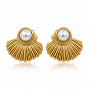 18K Yellow Gold Plated Crystal Pearl shell Stud Earrings