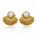 18K Yellow Gold Plated Crystal Pearl shell Stud Earrings