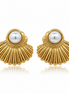 18K Yellow Gold Plated Crystal Pearl shell Stud Earrings