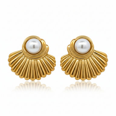 18K Yellow Gold Plated Crystal Pearl shell Stud Earrings