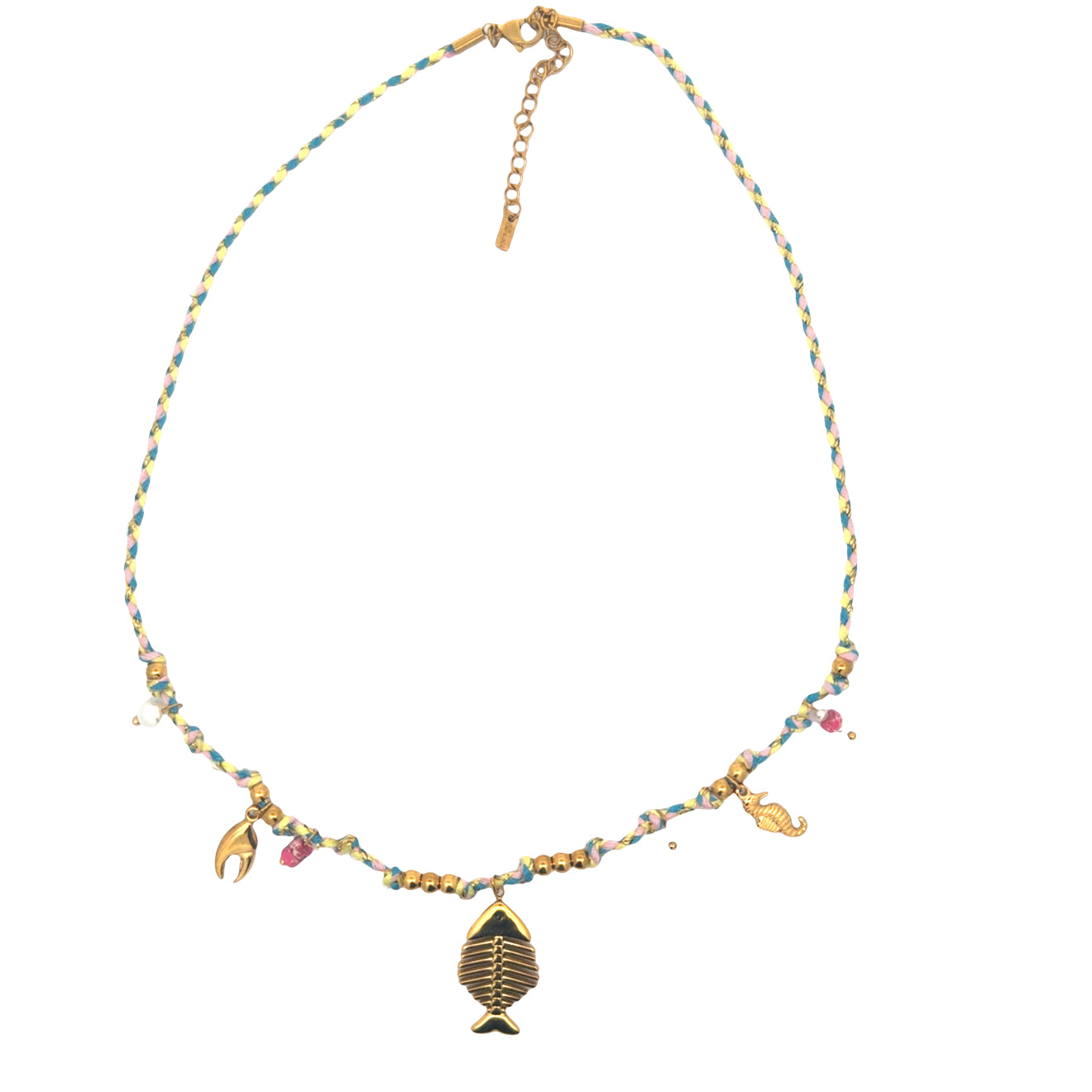 Nautical Charm Faux Pearl Station Necklace