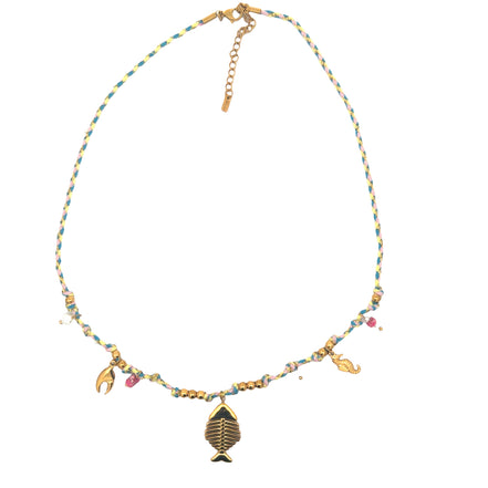 Nautical Charm Faux Pearl Station Necklace