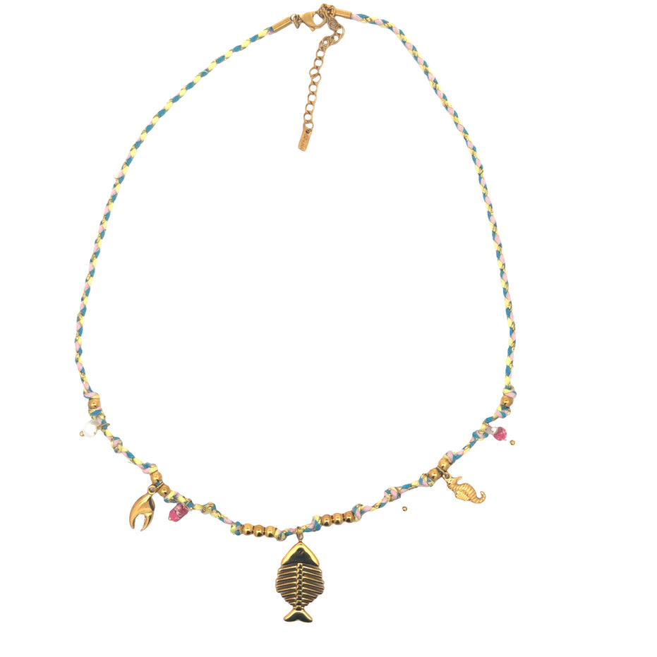 Nautical Charm Faux Pearl Station Necklace