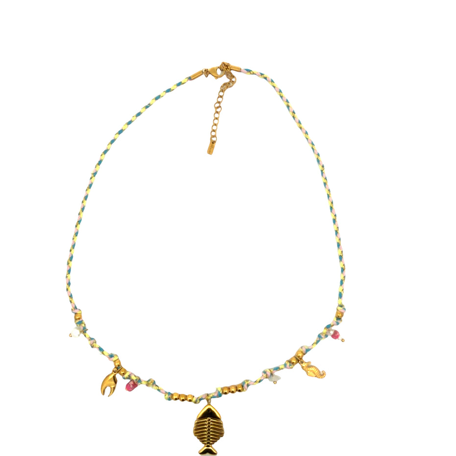 Nautical Charm Faux Pearl Station Necklace