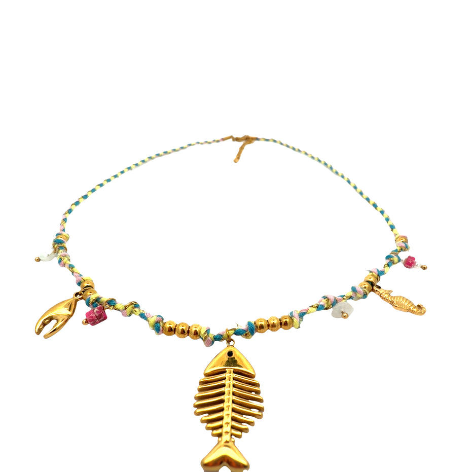 Nautical Charm Faux Pearl Station Necklace
