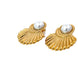 18K Yellow Gold Plated Crystal Pearl shell Stud Earrings