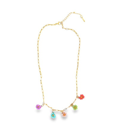 Paper Clip Chain Necklace with Flower Charms