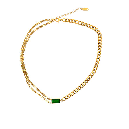 Mixed Chain Necklace with Rectangular Accent