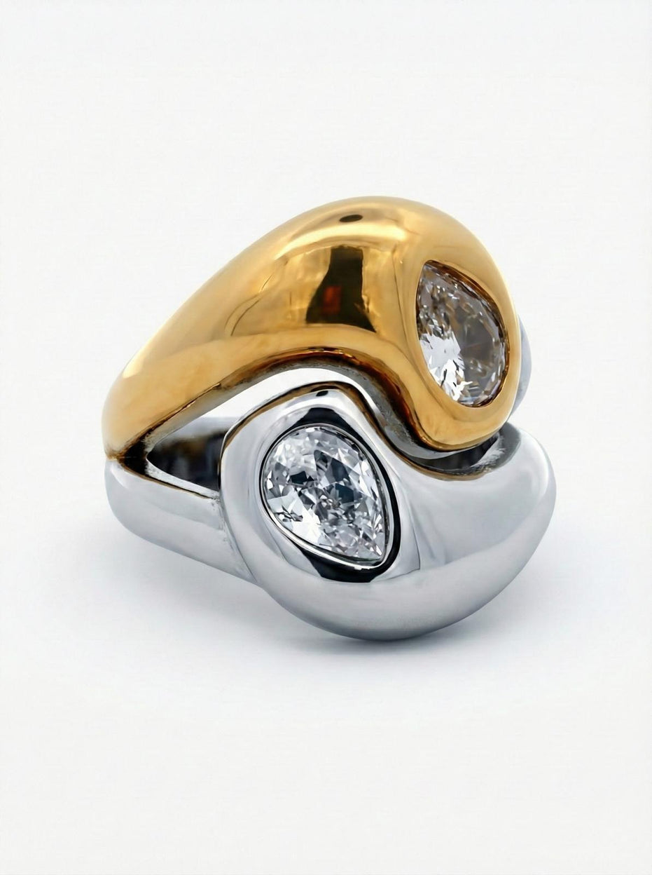 Modern Wave Ring with Two Tone Finish