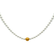 Faux Pearl Beaded Necklace with Gold Accent