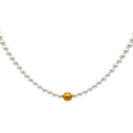 Faux Pearl Beaded Necklace with Gold Accent