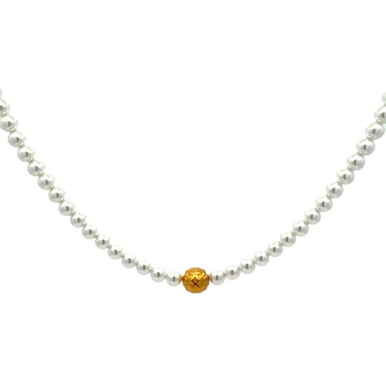 Faux Pearl Beaded Necklace with Gold Accent
