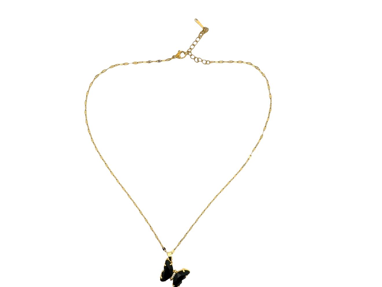 Black Butterfly Crystal Pendant Necklace