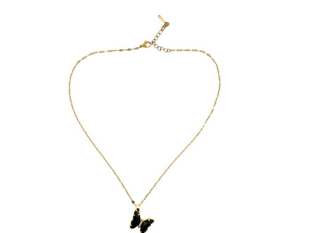 Black Butterfly Crystal Pendant Necklace