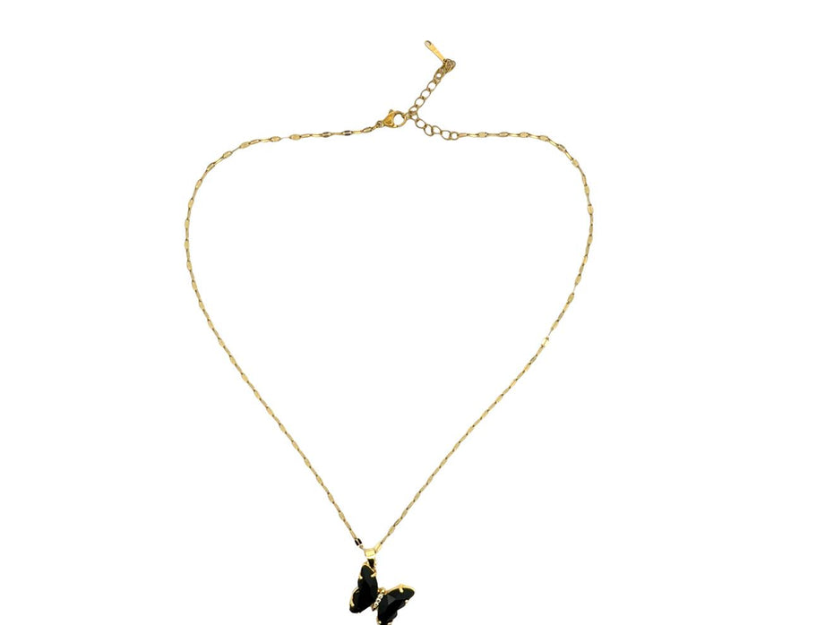 Black Butterfly Crystal Pendant Necklace