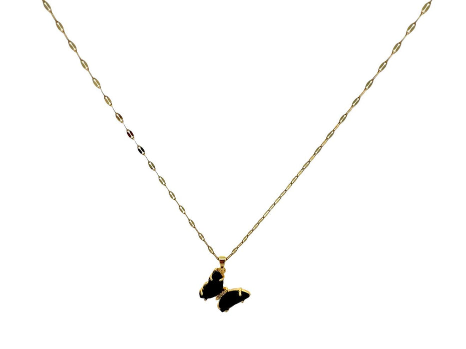 Black Butterfly Crystal Pendant Necklace