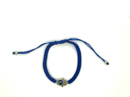 Blue Evil Eye Hamsa Braided Adjustable Bracelet