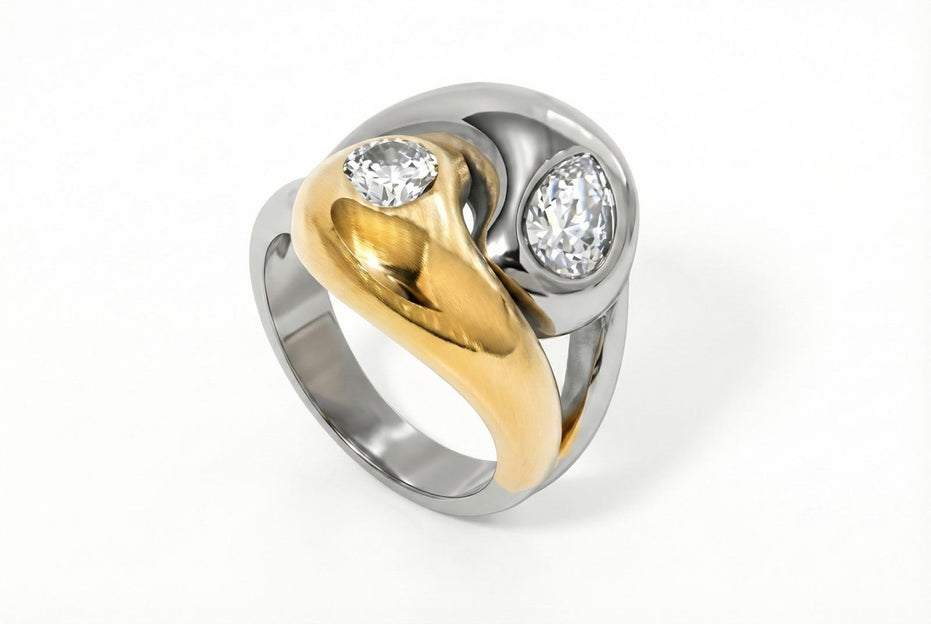 Modern Wave Ring with Two Tone Finish