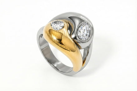 Modern Wave Ring with Two Tone Finish
