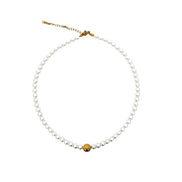 Faux Pearl Beaded Necklace with Gold Accent