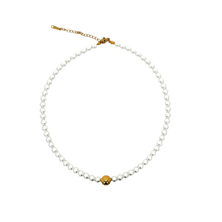 Faux Pearl Beaded Necklace with Gold Accent
