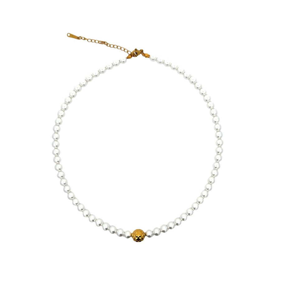 Faux Pearl Beaded Necklace with Gold Accent