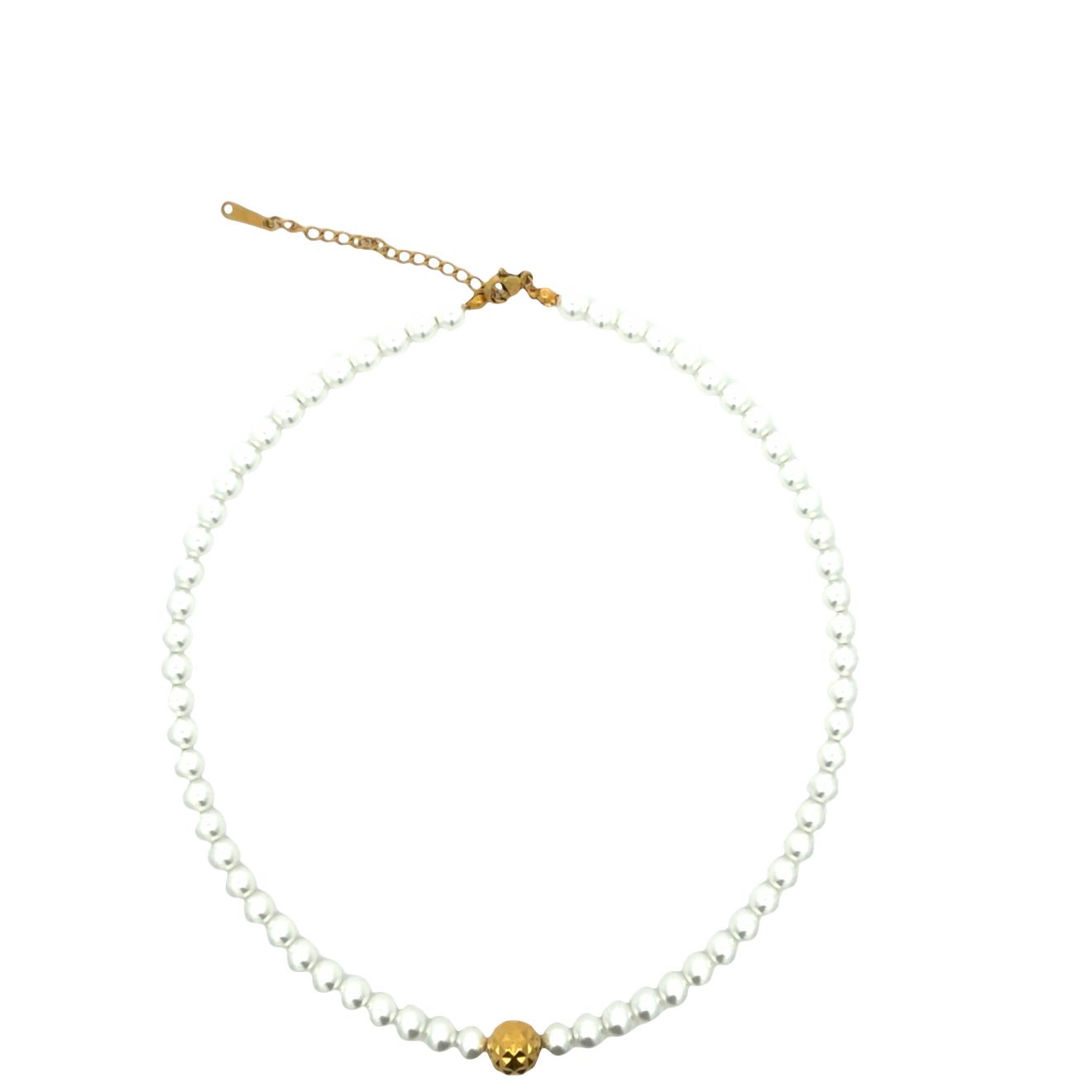 Faux Pearl Beaded Necklace with Gold Accent