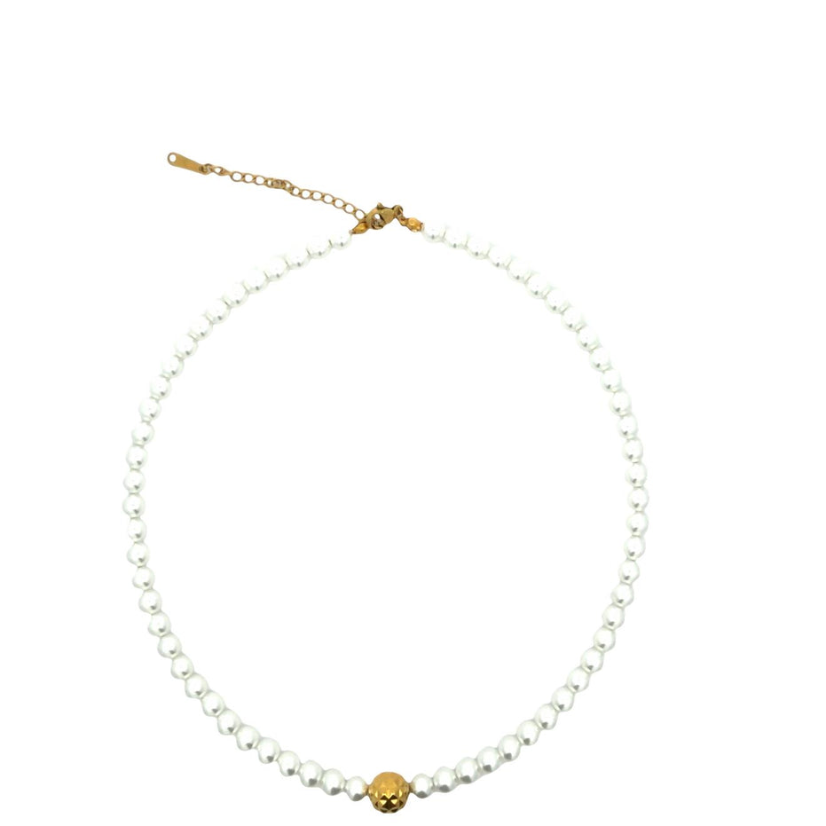 Faux Pearl Beaded Necklace with Gold Accent