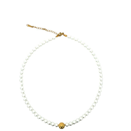 Faux Pearl Beaded Necklace with Gold Accent